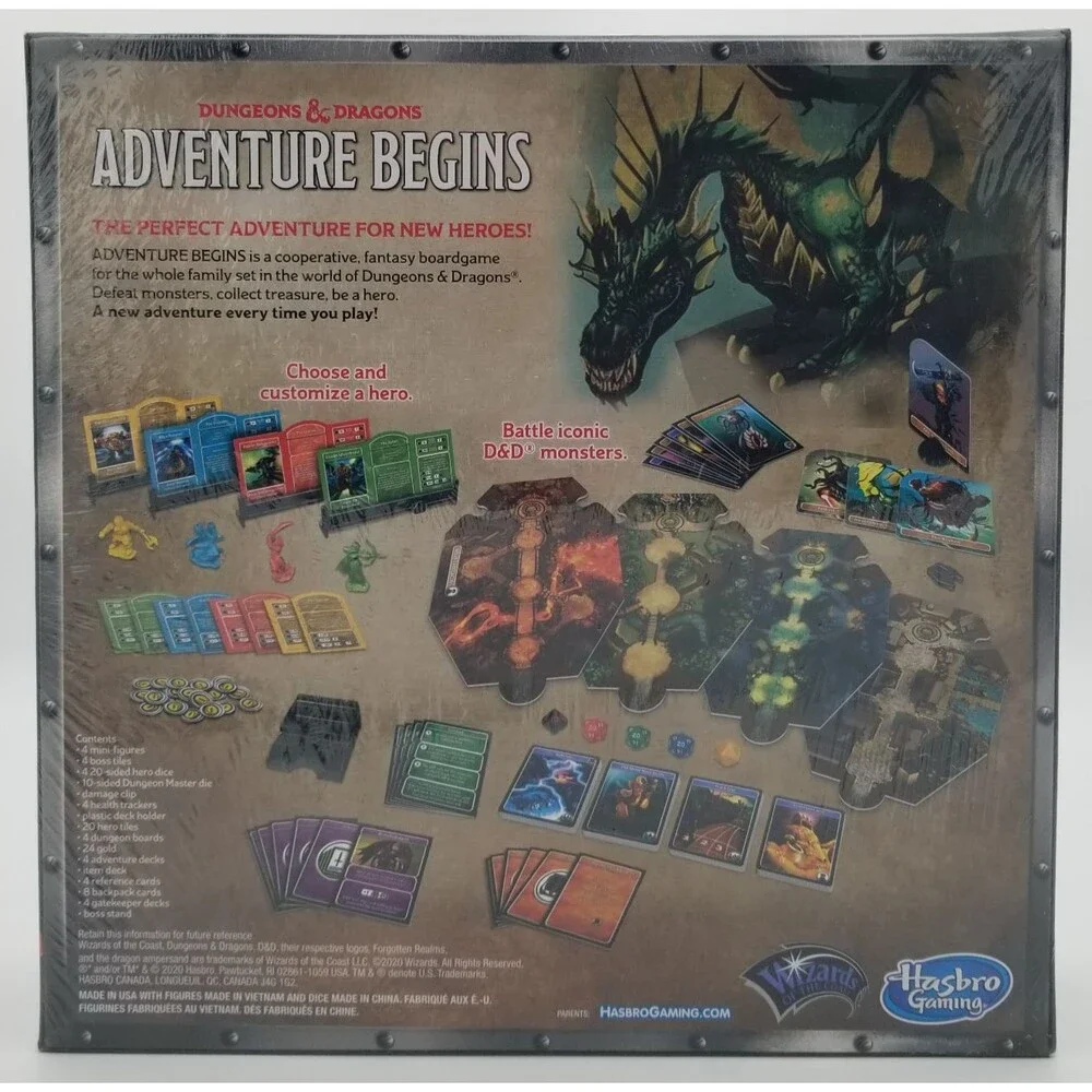 Dungeons & Dragons Adventure Begins Cooperative Boardgame Hasbro 10+ 2-4 Players